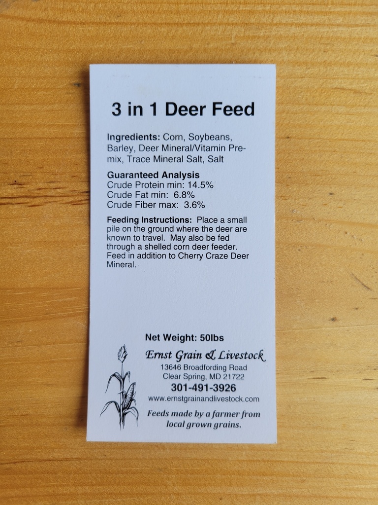 Ernst Grain Deer Feed 50lbs Deer Feed Tag