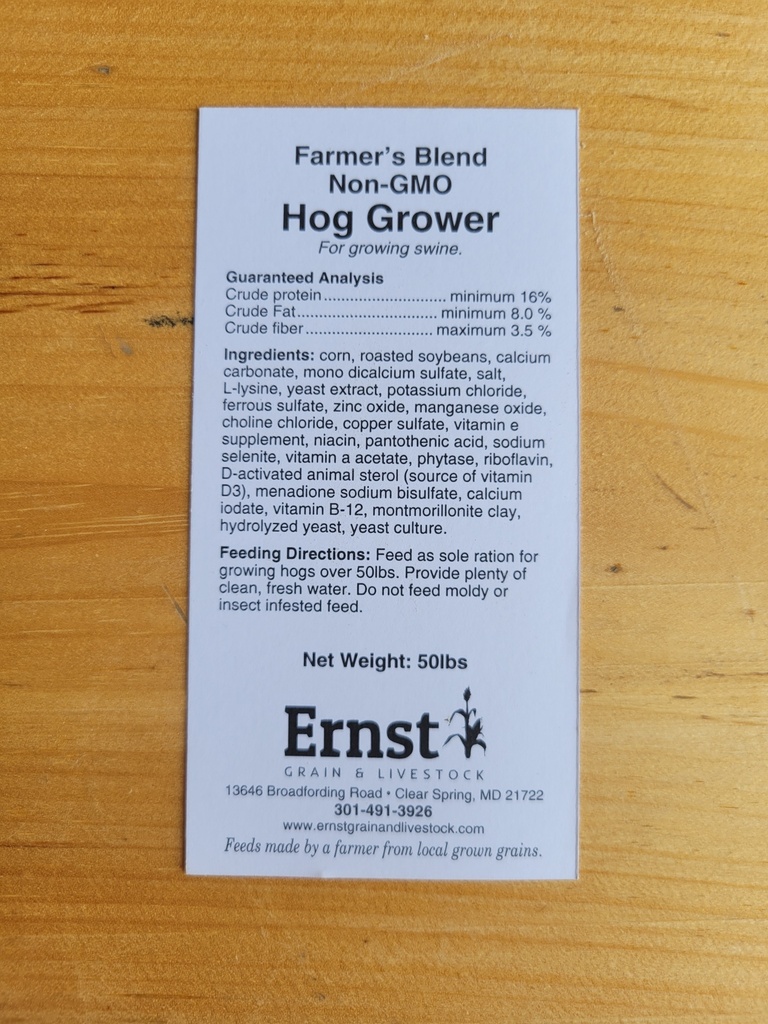 Farmer’s Blend Non-GMO Hog Grower 50lbs Hog Grower Tag