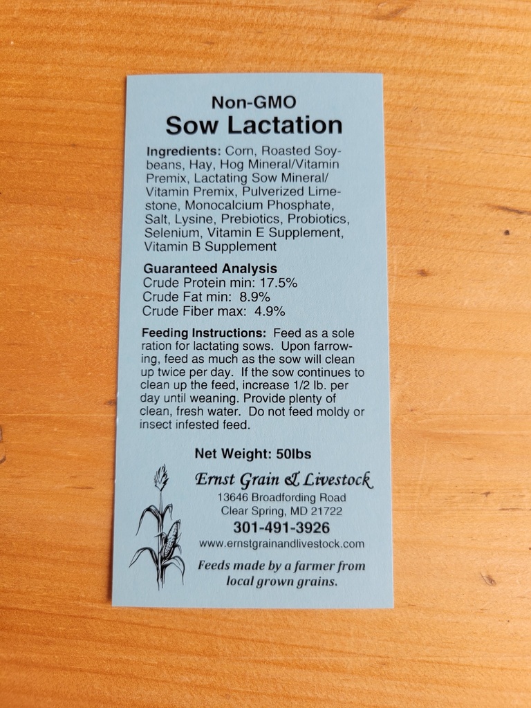 Farmer’s Blend Non-GMO Sow Lactation 50lbs Sow Lactation Tag