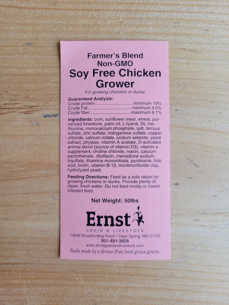 Farmer’s Blend Non-GMO Soy Free Chicken Grower 50lbs SF Chicken Grower Tag
