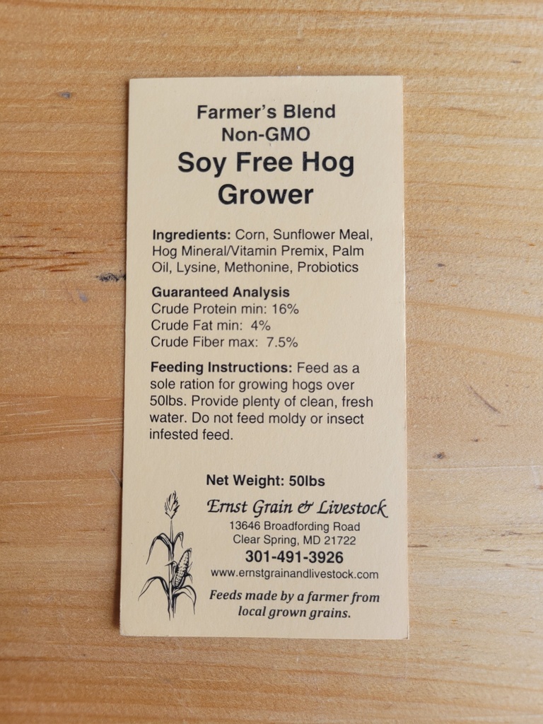 Farmer’s Blend Non-GMO Soy Free Hog Grower 50lbs SF Hog Grower Tag