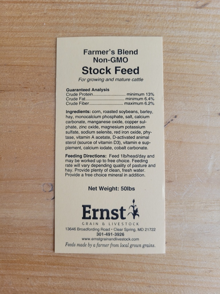 Farmer’s Blend Non-GMO Stock Feed 50lbs Stock Tag
