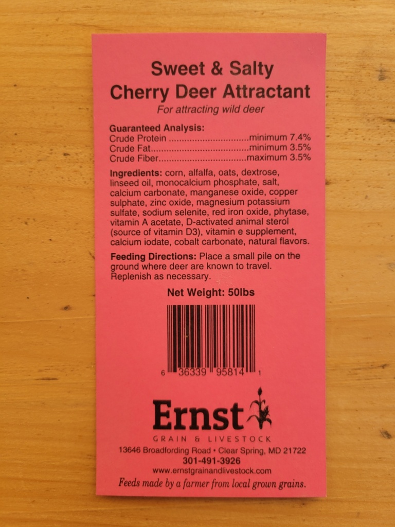 Cherry Craze Sweet & Salty Deer Attractant 50lbs Cherry Crazy Deer Attractant Tag