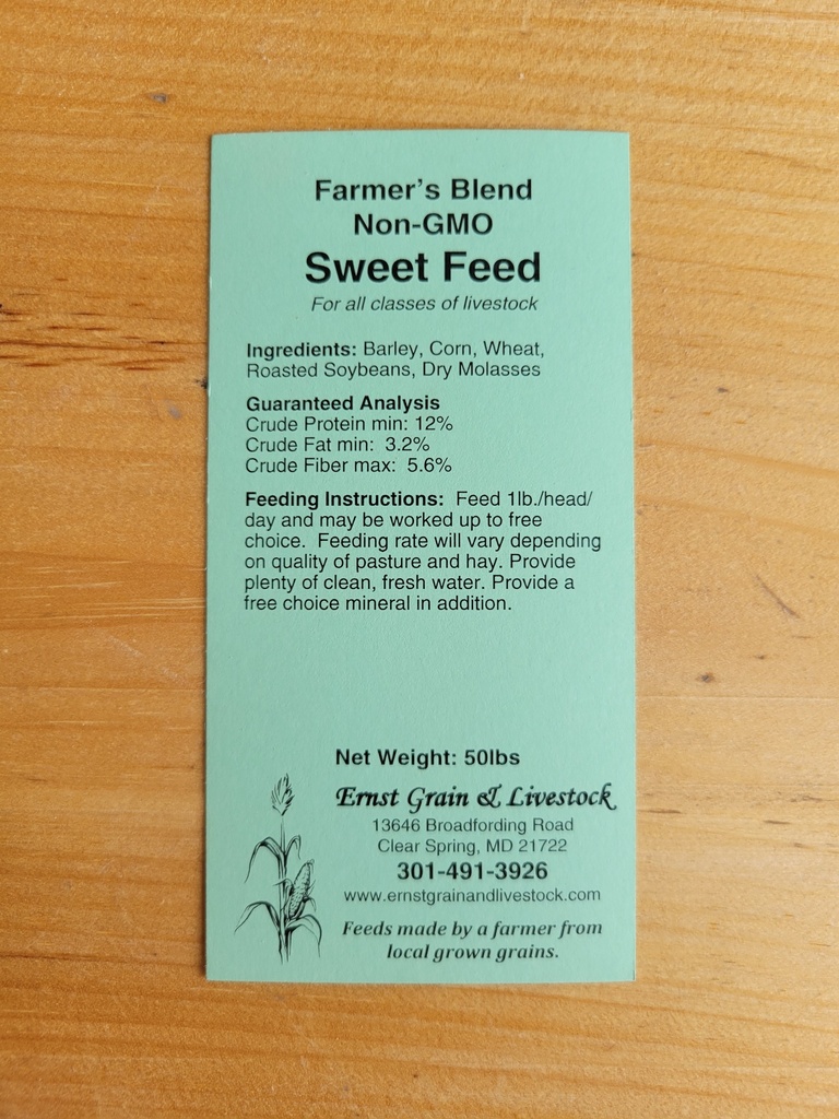 Farmer’s Blend Non-GMO Sweet Feed 50lbs Sweet Feed Tag
