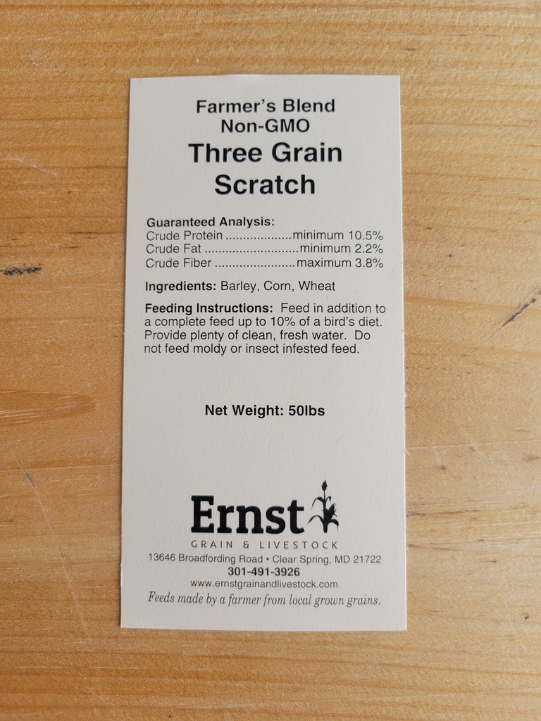 Farmer’s Blend Non-GMO Three Grain Scratch 50lbs 3 Grain Scratch Tag