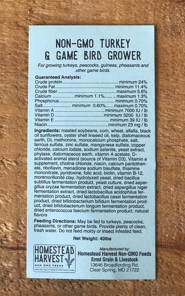 Homestead Harvest Turkey & Game Bird Grower 40lbs Turkey and Game Grower Tag