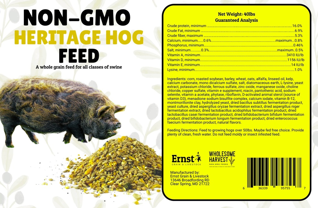 Wholesome Harvest Whole Grain Heritage Hog Feed 40lbs