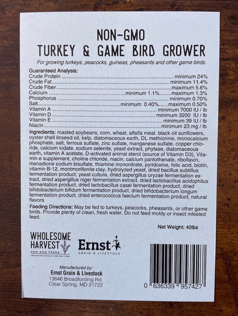 Wholesome Harvest Turkey & Game Bird Grower 40lbs