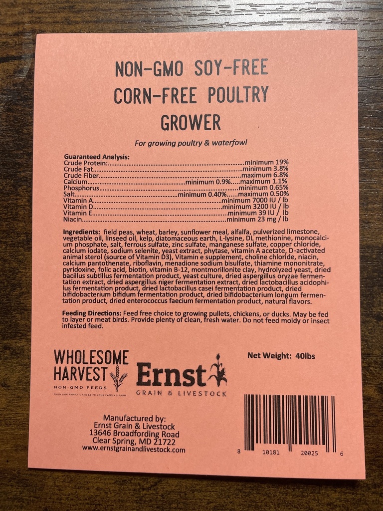 Wholesome Harvest Soy Free Pastured Poultry Grower 40lbs