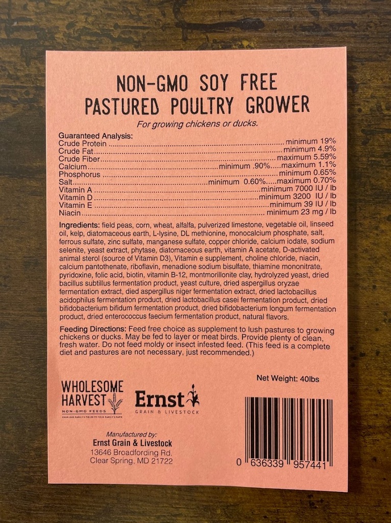 Wholesome Harvest Soy Free Pastured Poultry Grower 40lbs