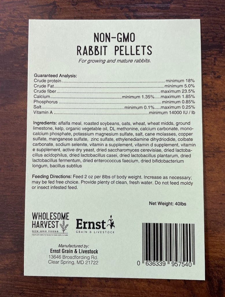 Wholesome Harvest Rabbit Pellets 40lbs