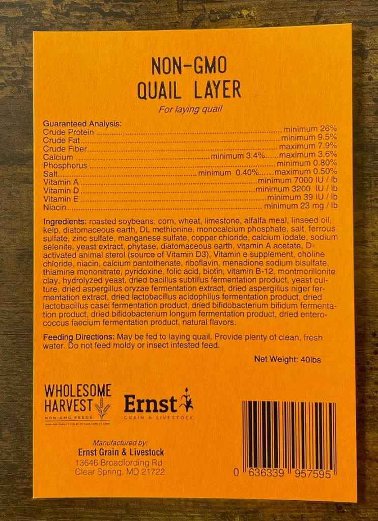 Wholesome Harvest Quail Layer 40lbs