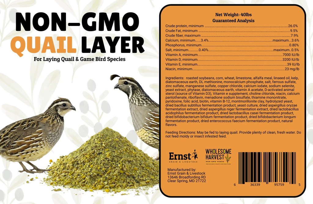 Wholesome Harvest Quail Layer 40lbs