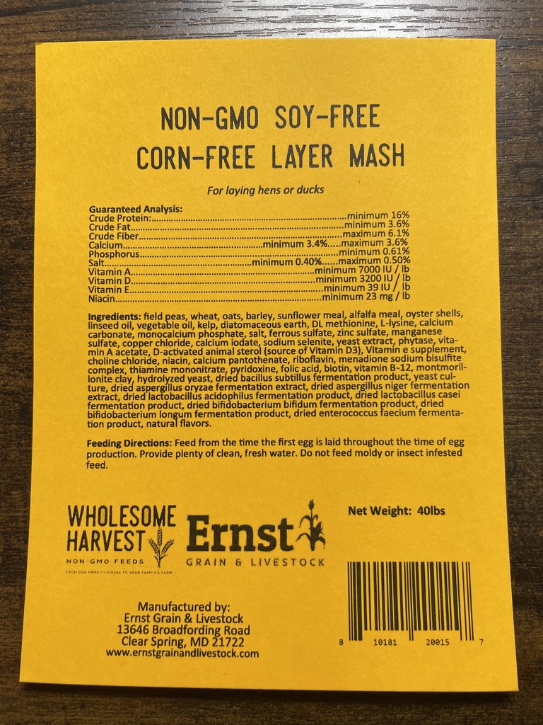 Wholesome Harvest Soy Free-Corn Free Layer Mash